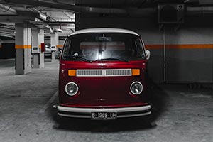 Image of VW Bus in a Parking Garage