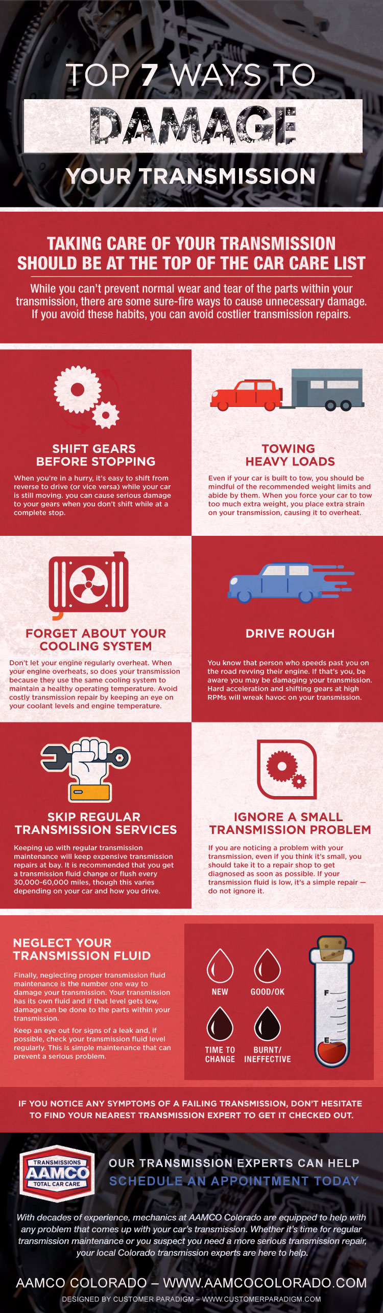image of infographic detailing how to damage your transmission