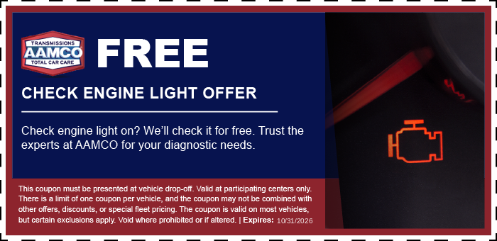 AAMCO Colorado Spring Coupons & Special Offers coupon for free fluid check & top off with mechanic pouring oil into vehicle