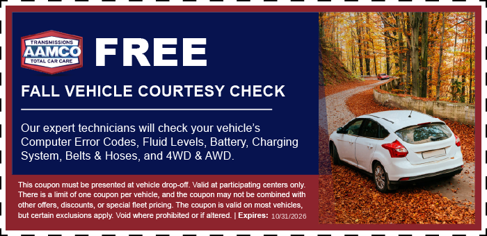 AAMCO Colorado Spring Coupons & Special Offers coupon for free vehicle courtesy check with car on spring road