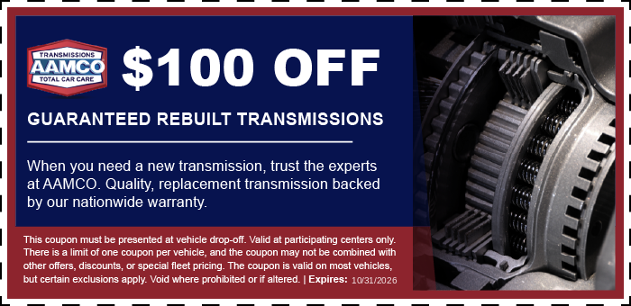 AAMCO Colorado Spring Coupons & Special Offers coupon for $100 off rebuilt transmissions